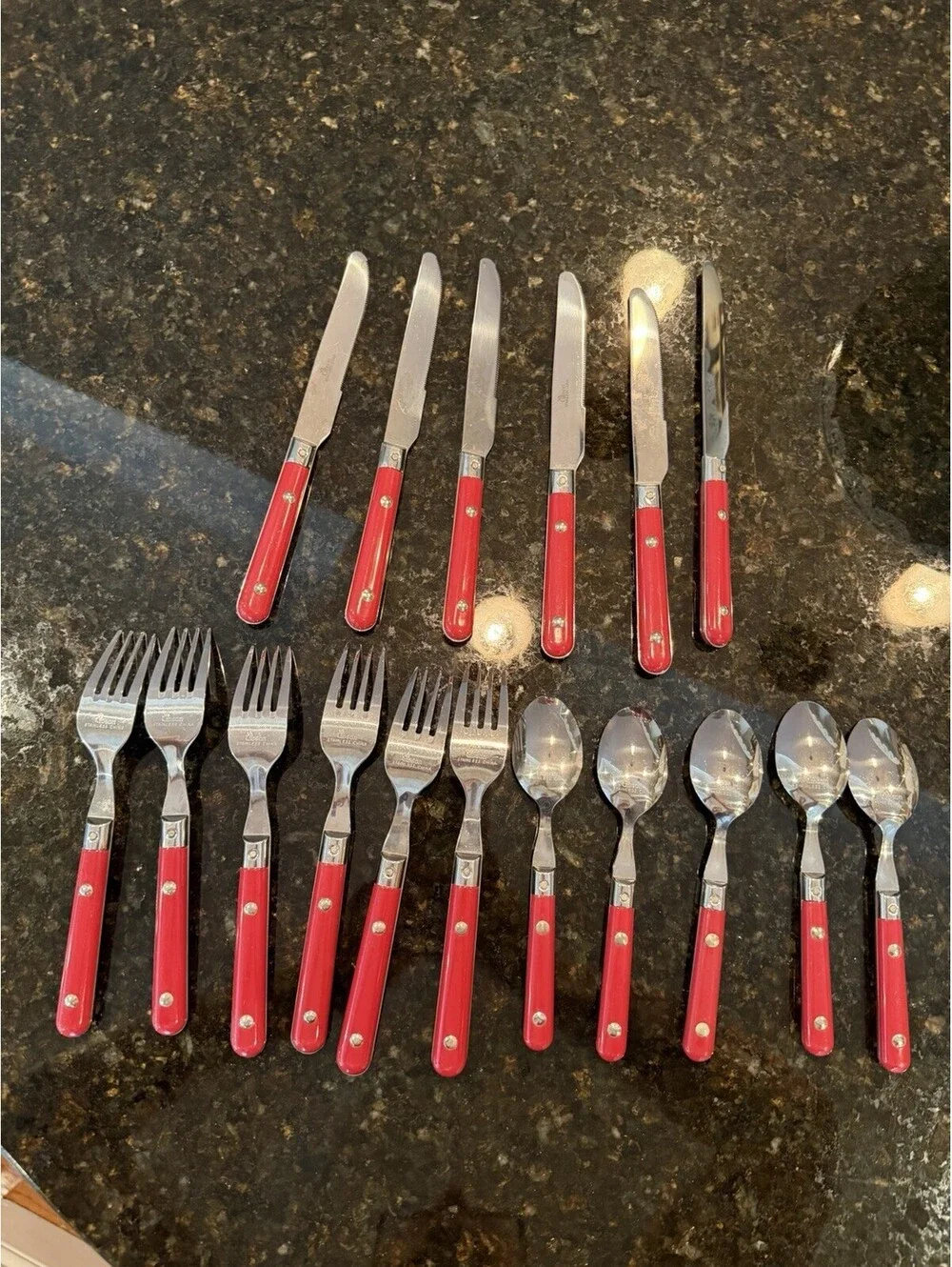 Vintage 80s Gibson Flatware French Country Style Red Handle 17 Pieces EUC